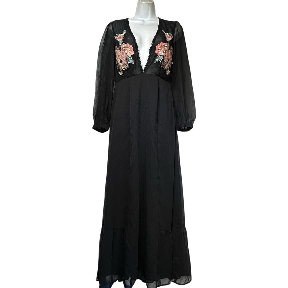 Cleobella Amarylis floral embroidered long Sleeve Maxi Dress Size S